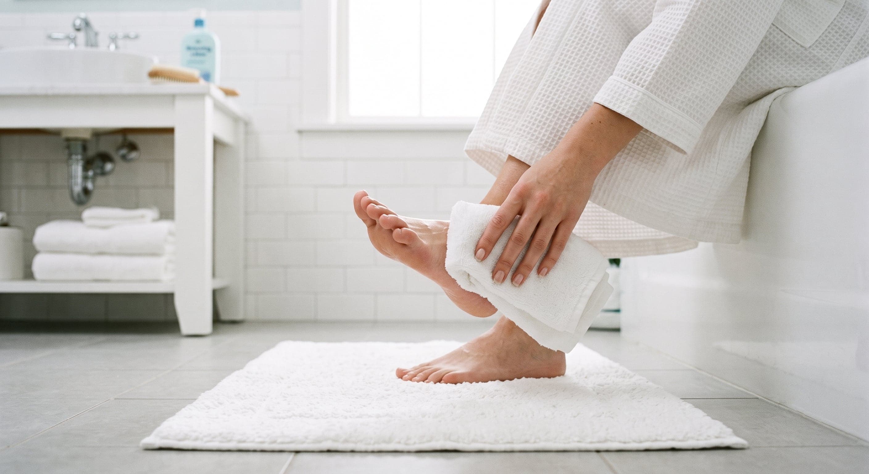 End-of-summer foot-care items beside sandals and skin-soothing cream.