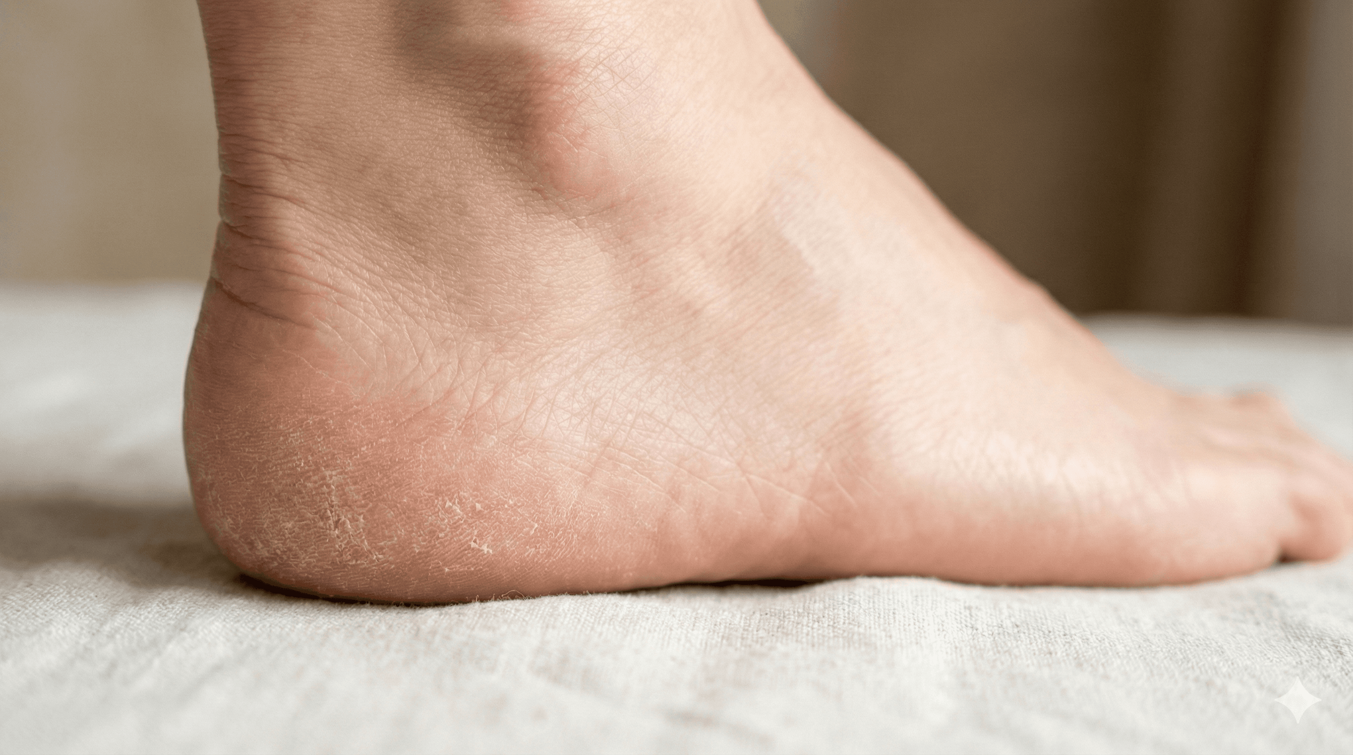 Dry cracked heels before proper foot care routine