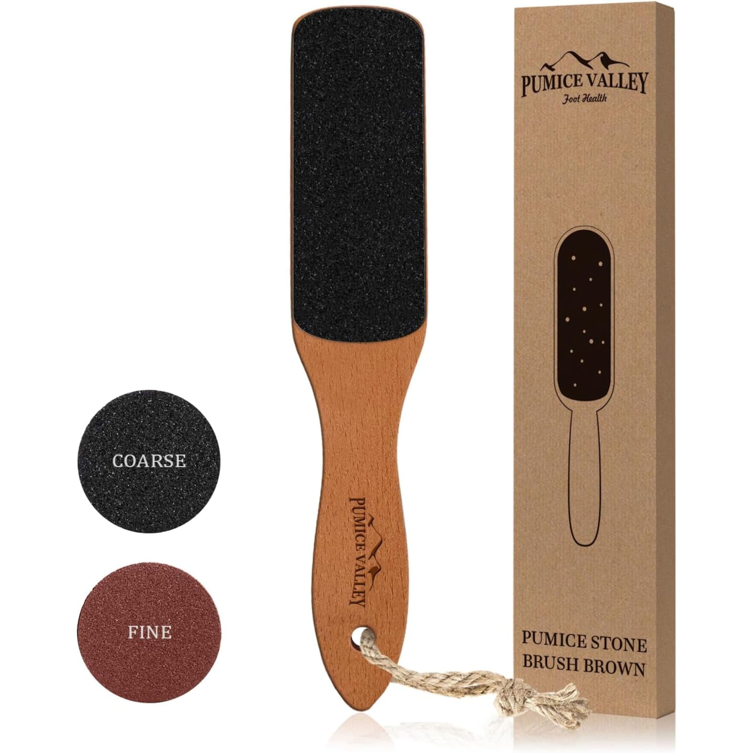 Wooden handle foot file with ceramic pumice and double-sided grit
