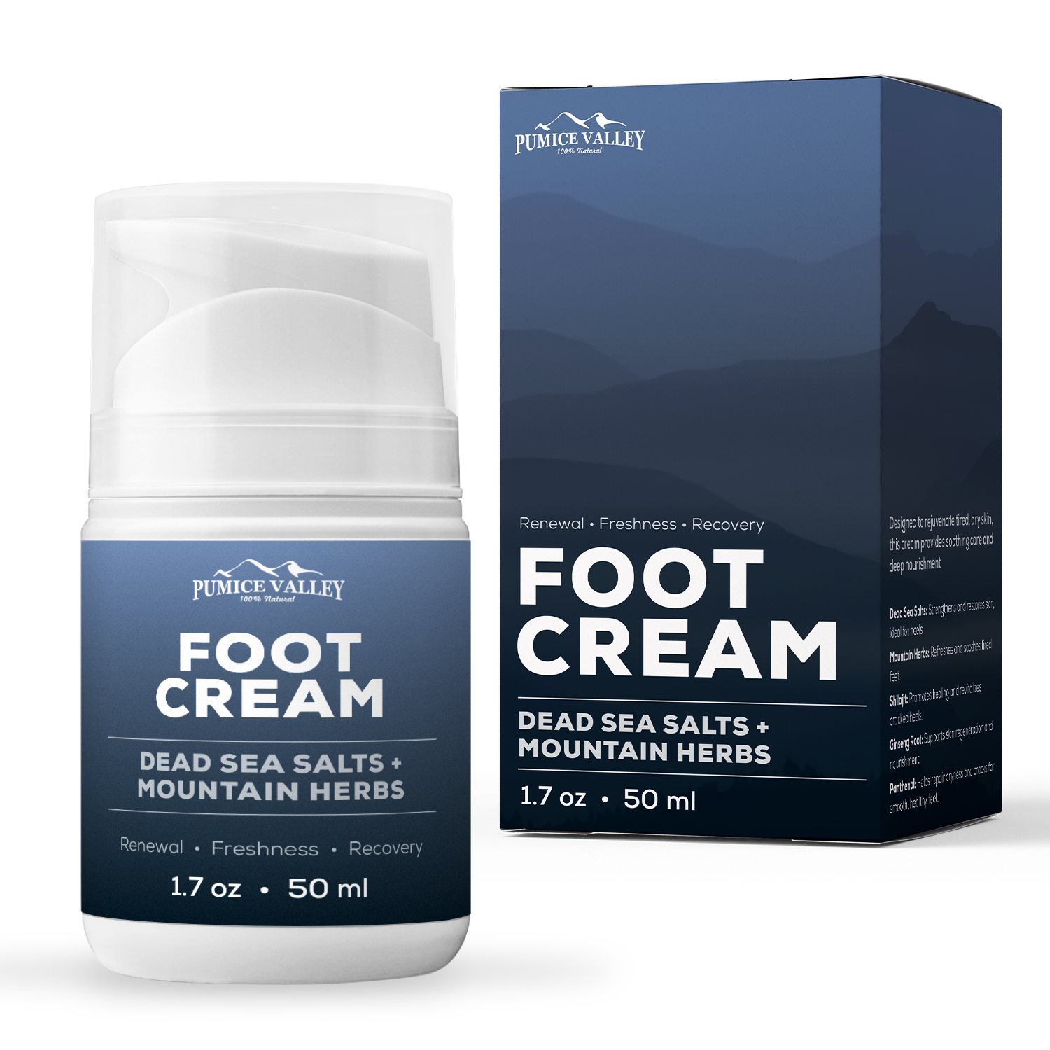 Foot Cream for Dry Cracked Feet Dead Sea Salts, Shilajit, Mountain Herbs 1.7 Oz