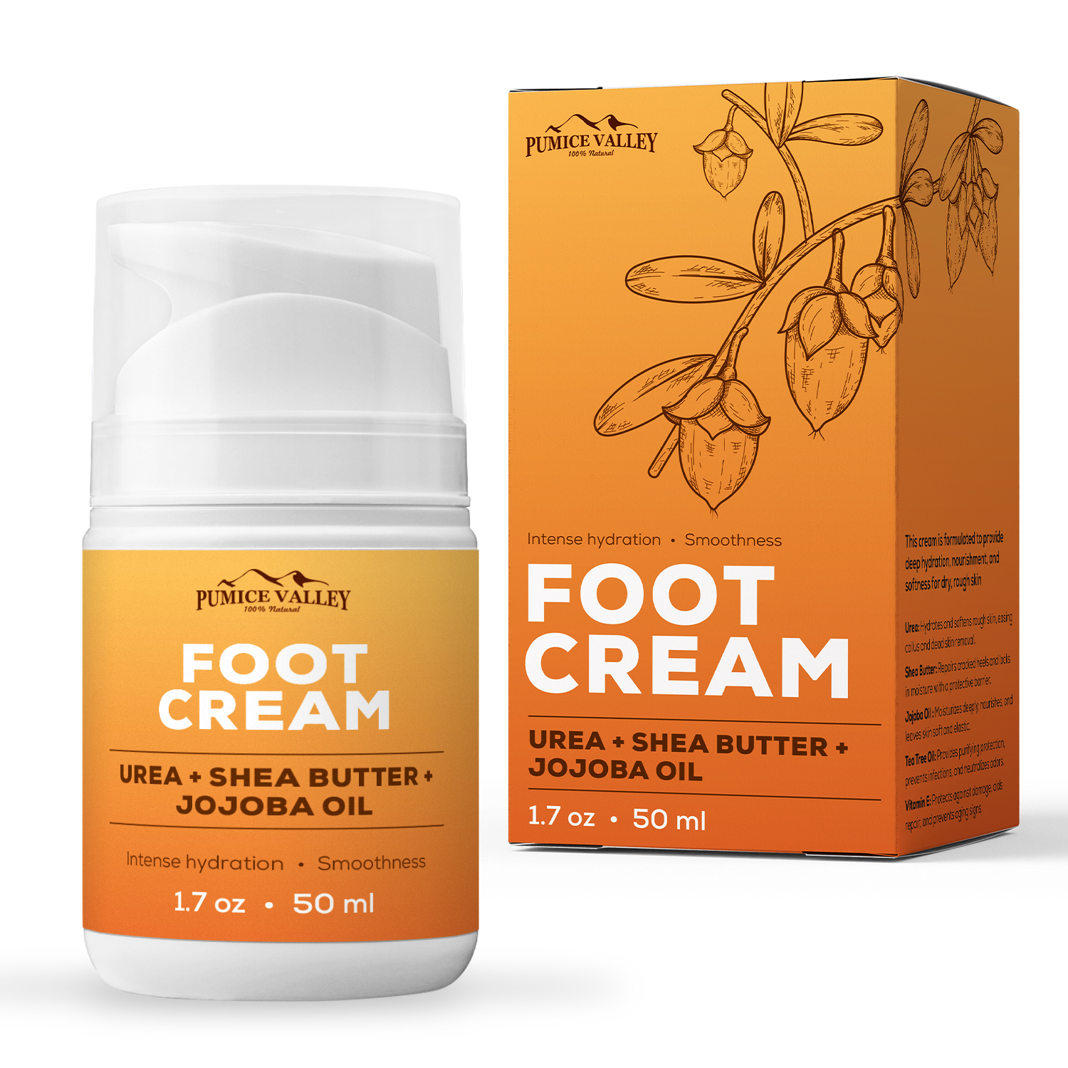 Foot Cream for Dry Cracked Feet Urea, Shea Butter, Jojoba Oil, Vitamin E 1.7 Oz