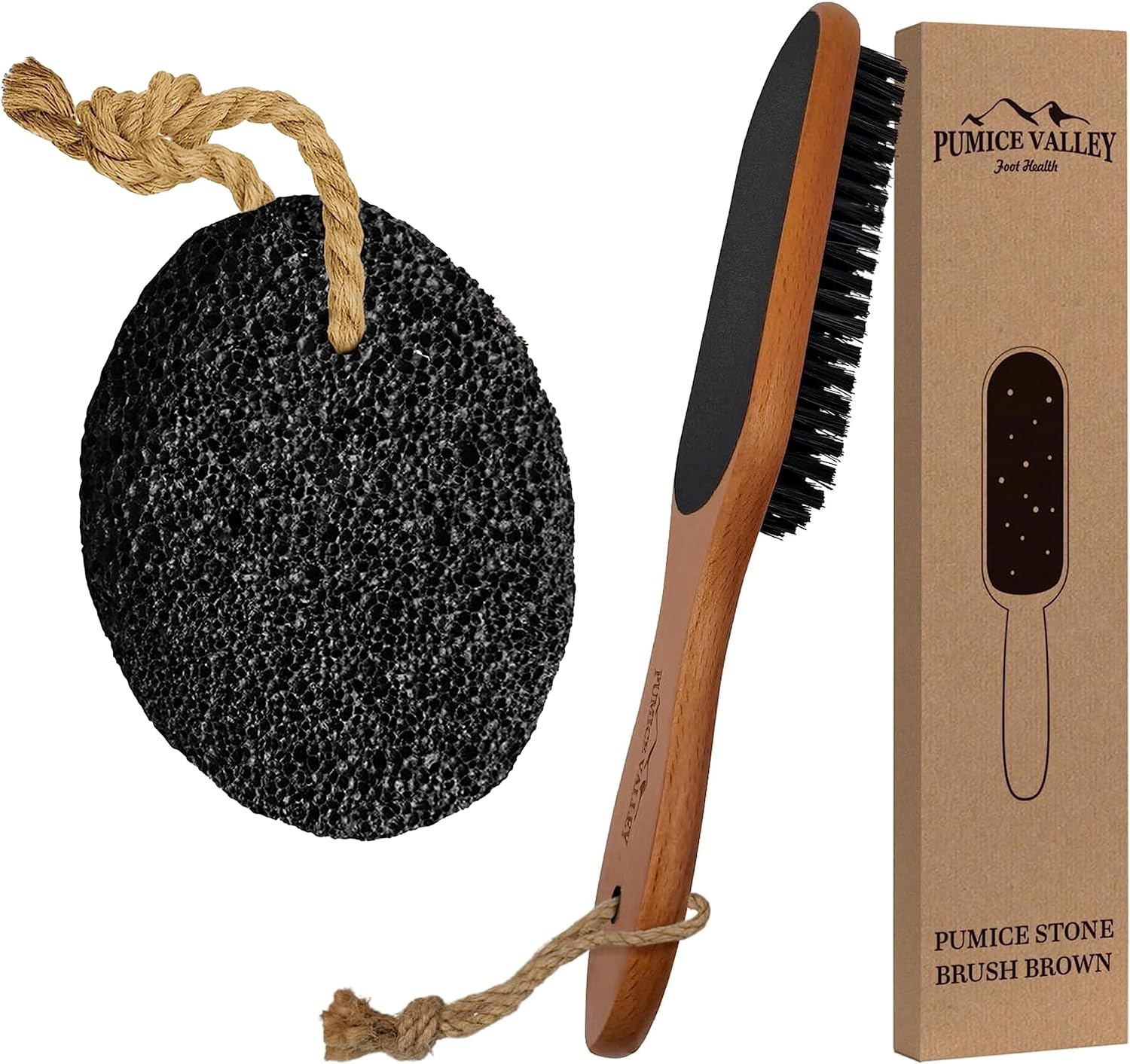Natural Earth Lava Black & Wooden Pedicure Feet Scrubber with Handle
